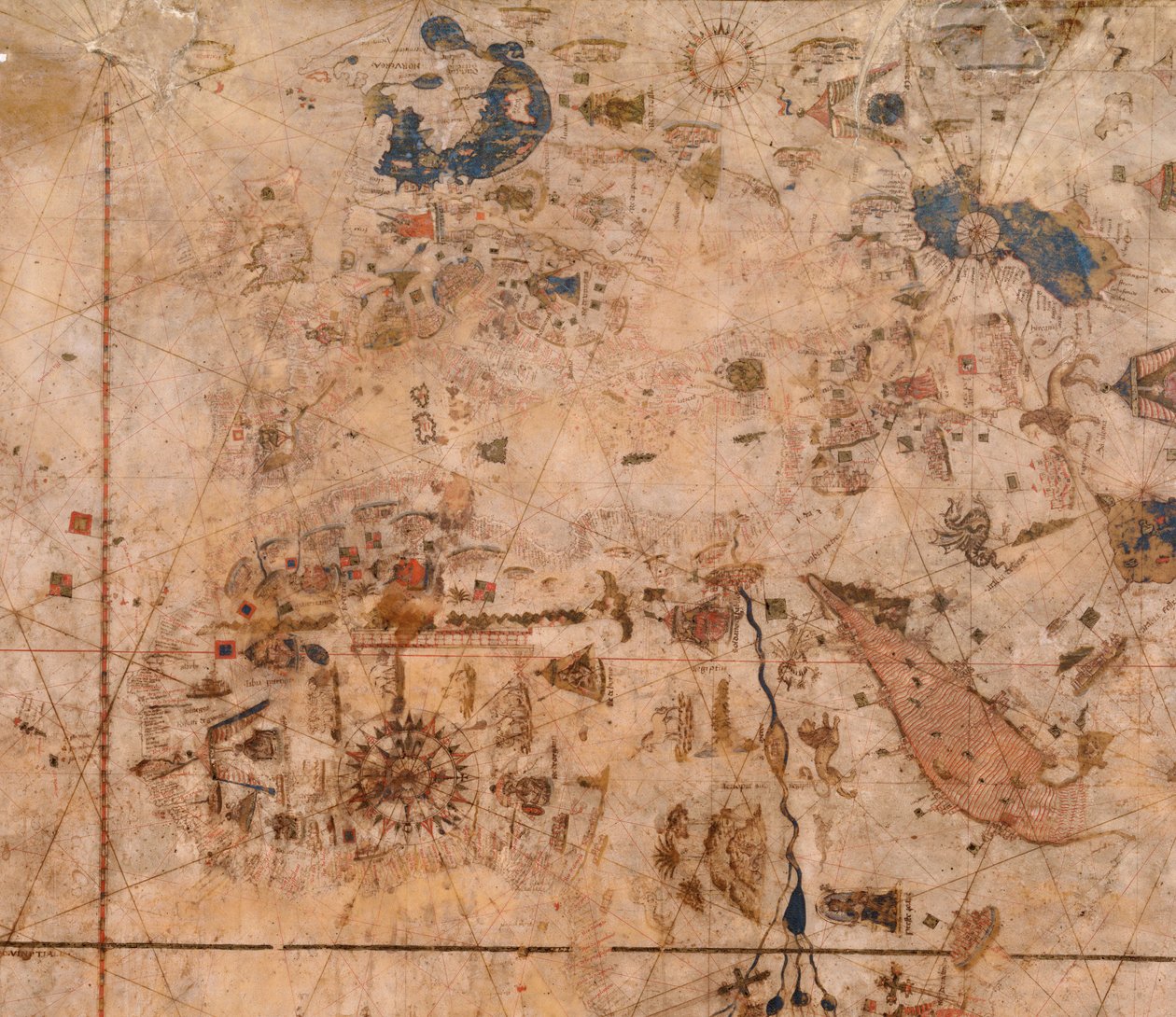 世界图表，从美国东海岸到印度。 作者 维斯孔特·马吉欧洛（Visconte Maggiolo）