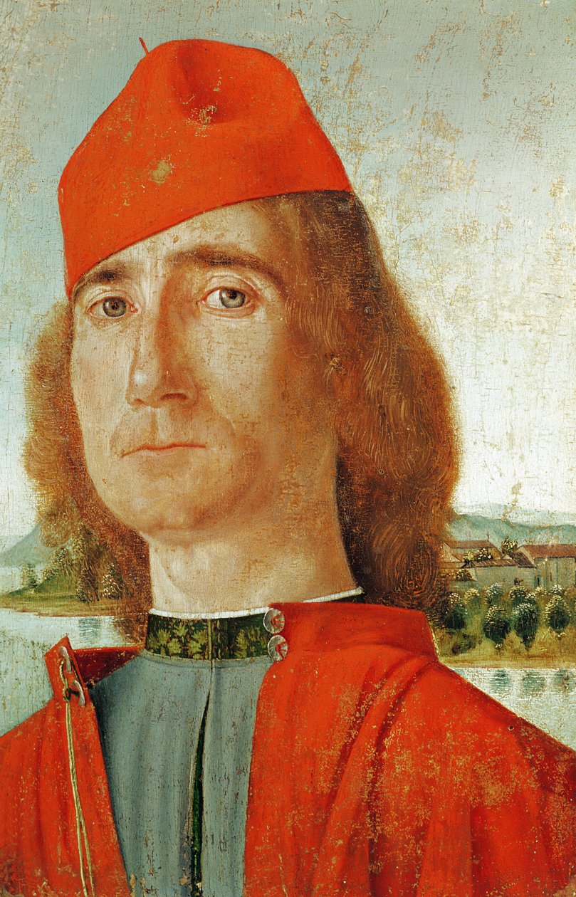 男子在红色贝雷帽，1492（木材上的蛋彩画） 作者 维托雷·卡尔帕乔