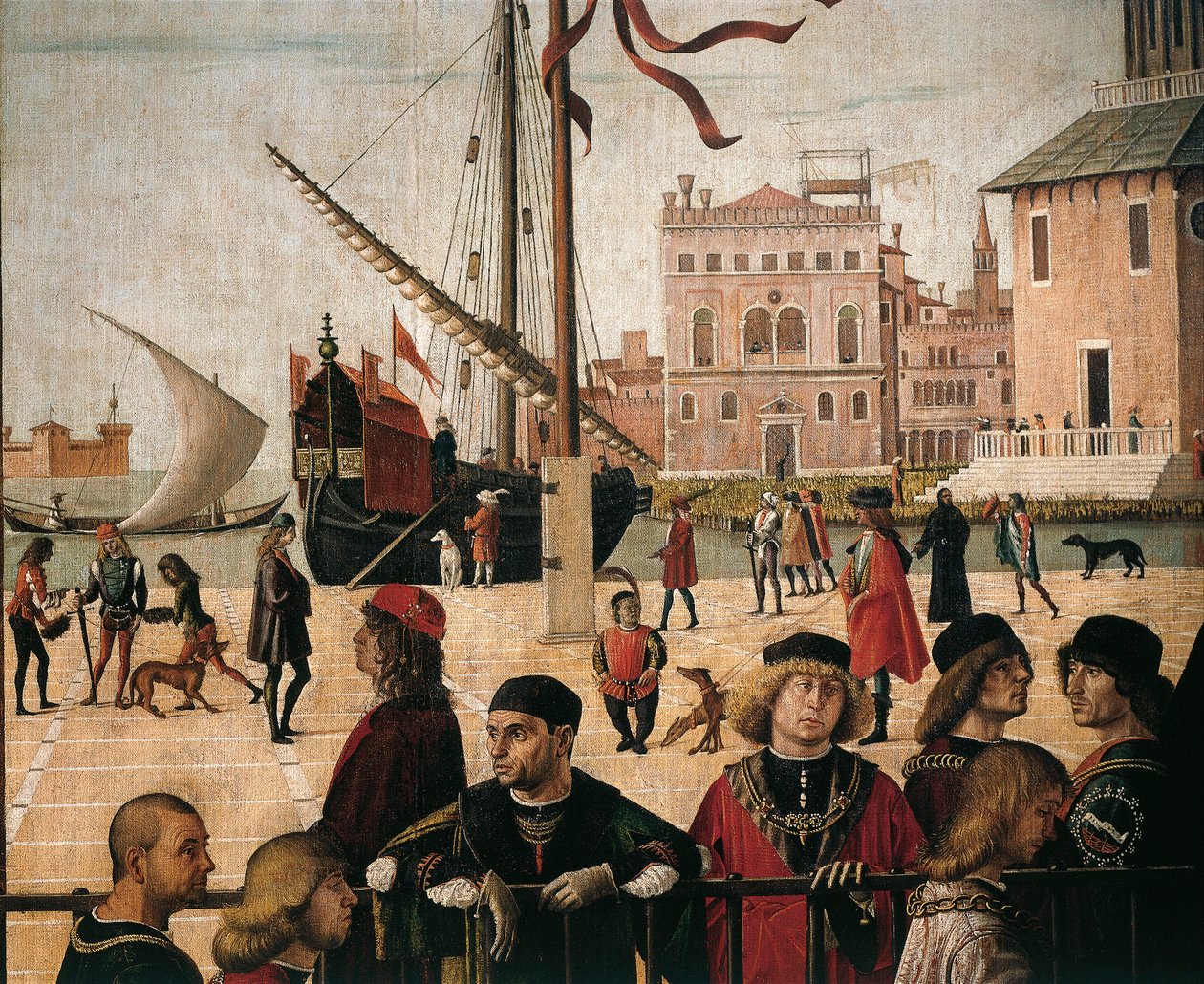 Italia, Venesia, Pemandangan dari kehidupan Saint Ursula (dari Legenda Emas oleh Jacobus de Voragine) Kedatangan Duta Besar Inggris, detail pelabuhan 作者 维托雷·卡尔帕乔