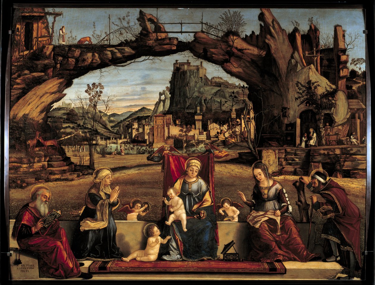 神圣的对话 维托里-卡尔帕乔（1450-1526）的画作 16世纪的太阳。0,98x1,27米 阿维尼翁，小宫殿博物馆 作者 维托雷·卡尔帕乔