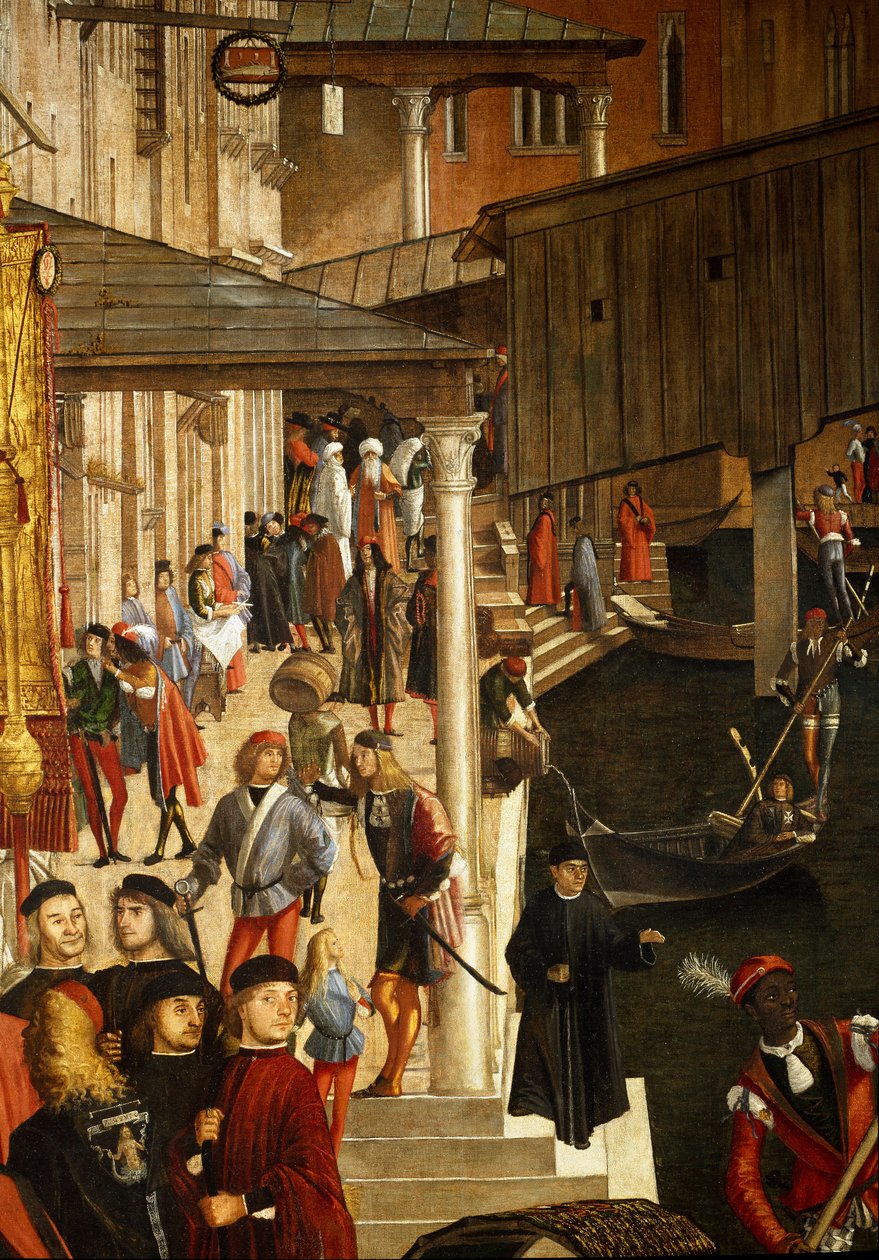 威尼斯里亚托桥圣十字圣物的奇迹，细节。 Vittore Scarpazza dit Vittore Carpaccio (1460-1525) 的绘画 作者 维托雷·卡尔帕乔