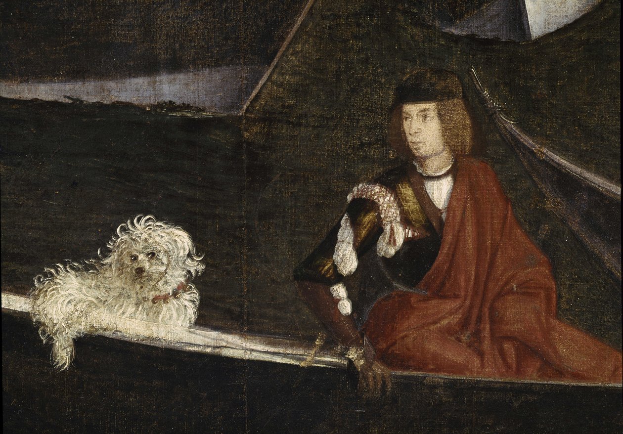 里亚托桥上的圣十字架奇迹"。细节。Vittore Scarpazza（又名 Vittore Carpaccio，1460-1525 年）的画作 作者 维托雷·卡尔帕乔