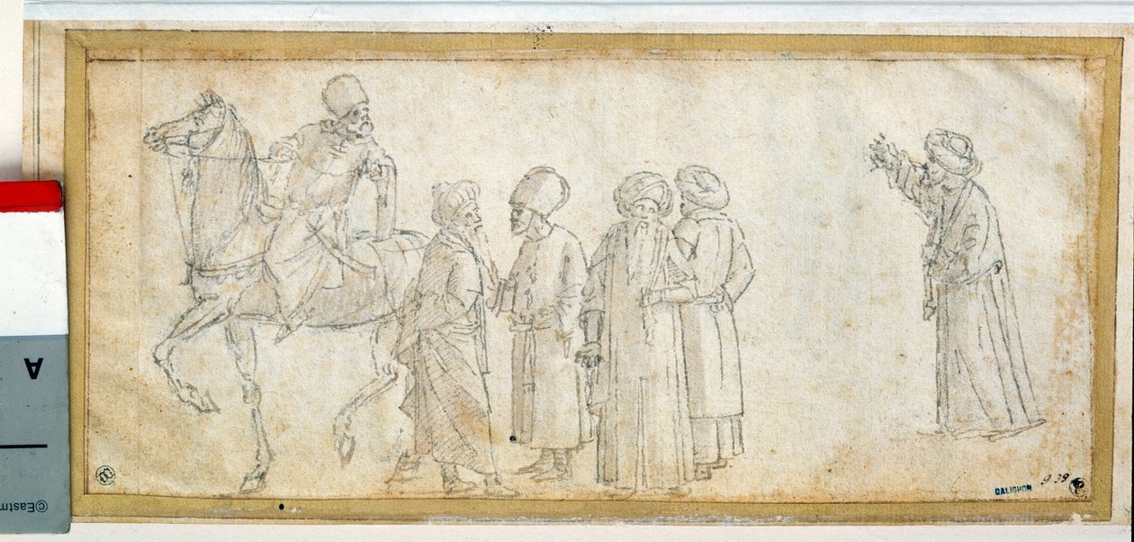 Turks, one of them is on horseback Drawing in brown ink and wash by Vittore Carpaccio (1450-1526) Dim. 0,11 x 0,28 m Paris. Louvre Museum 作者 维托雷·卡尔帕乔