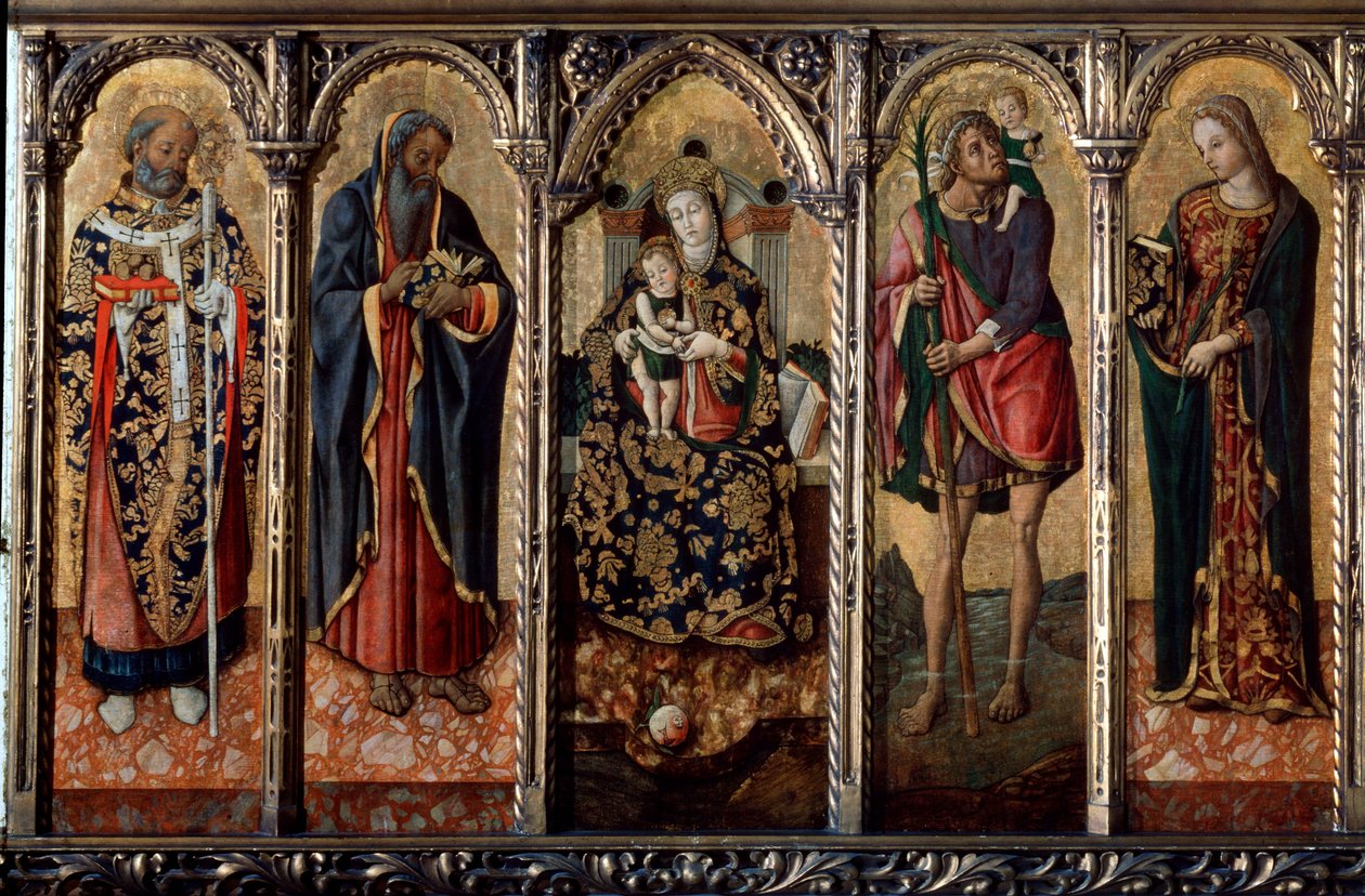 麦当娜和圣圣徒的孩子typtych，五个单独的面板，c1480 作者 维托雷·克里维利（Vittore Crivelli）