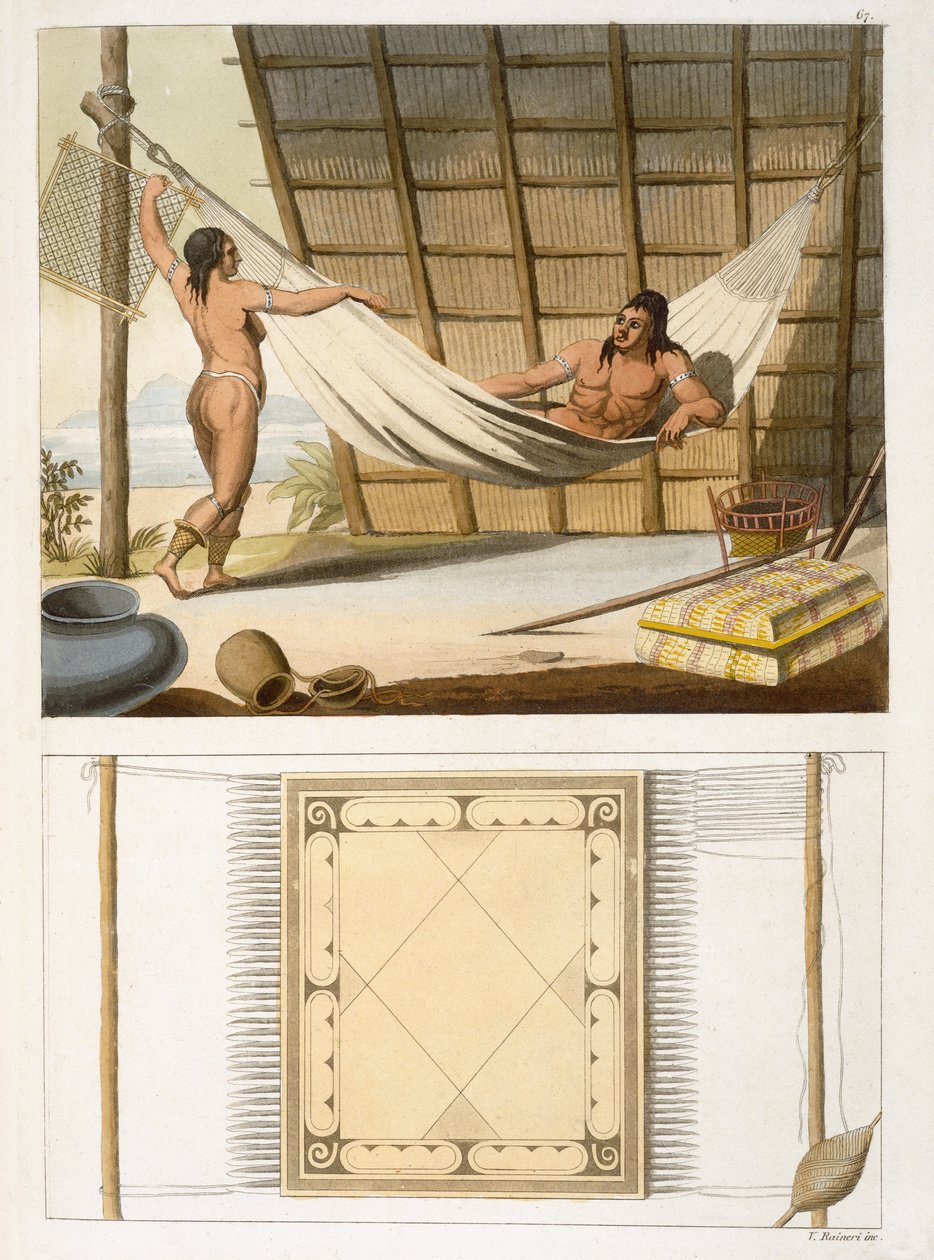 室内场景描绘印第安人（彩色雕刻） 作者 维托里奥·雷纳里（Vittorio Raineri）