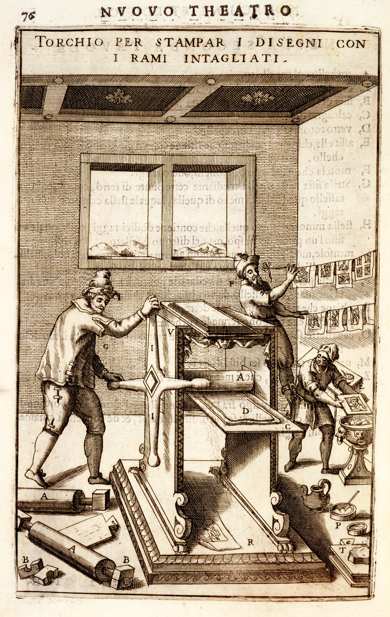 Engraver的图纸印刷机，1607 作者 维托里奥·宗卡（Vittorio Zonca）