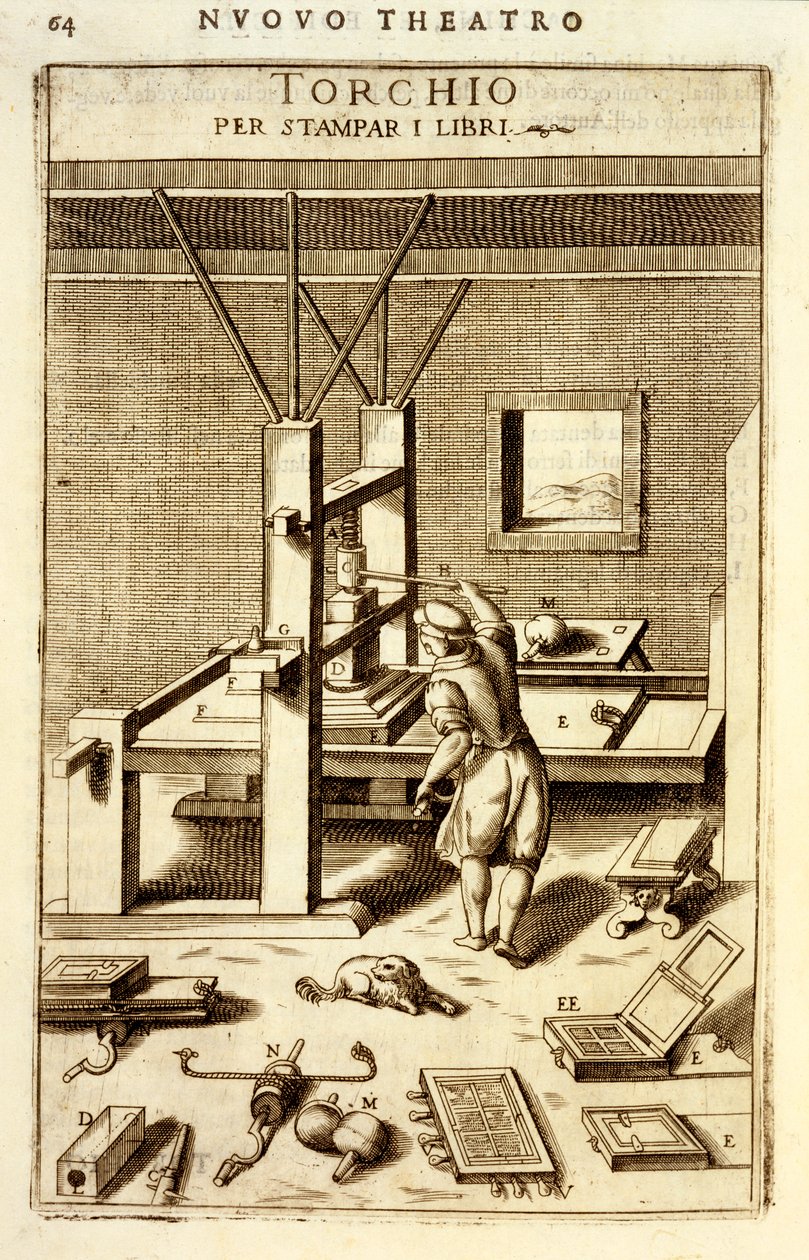 印刷书籍的凸版印刷，1607 作者 维托里奥·宗卡（Vittorio Zonca）