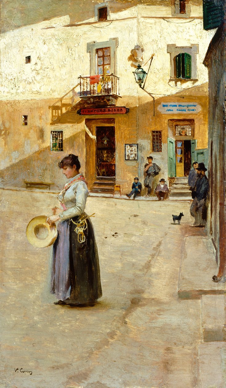 方形，维托里奥·马泰奥·科科斯 (Vittorio Matteo Corcos，1859-1933 年) 作，面板油画，23x13 厘米，约 1885 年 作者 维托里奥·马特奥·科科斯（Vittorio Matteo Corcos）