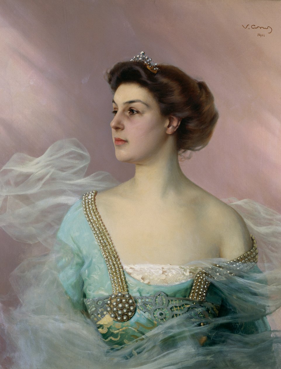 一位年轻女士的肖像 作者 维托里奥·马特奥·科科斯（Vittorio Matteo Corcos）