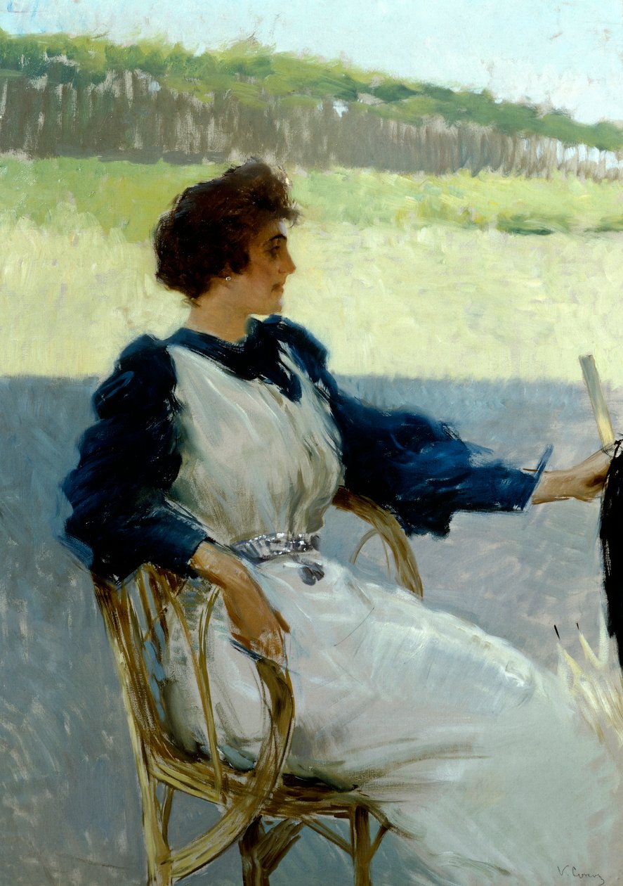 Vittorio Matteo Corcos（1859-1933 年）创作的户外女士肖像，布面油画，92x64 厘米，约 1910 年 作者 维托里奥·马特奥·科科斯（Vittorio Matteo Corcos）