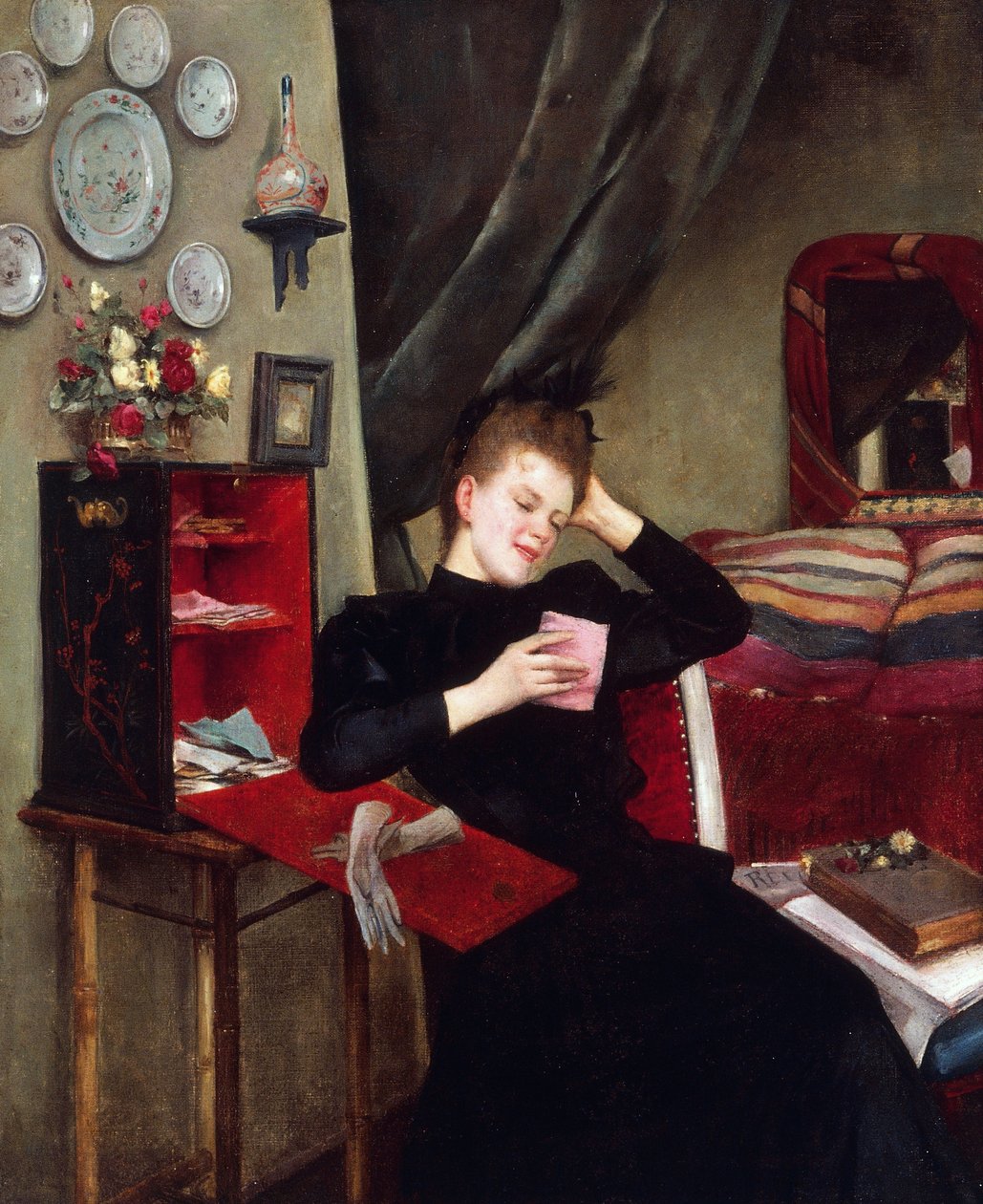 甜蜜的回忆，维托里奥·马泰奥·科科斯（Vittorio Matteo Corcos，1859-1933）绘画，布面油画，50x61 厘米 作者 维托里奥·马特奥·科科斯（Vittorio Matteo Corcos）