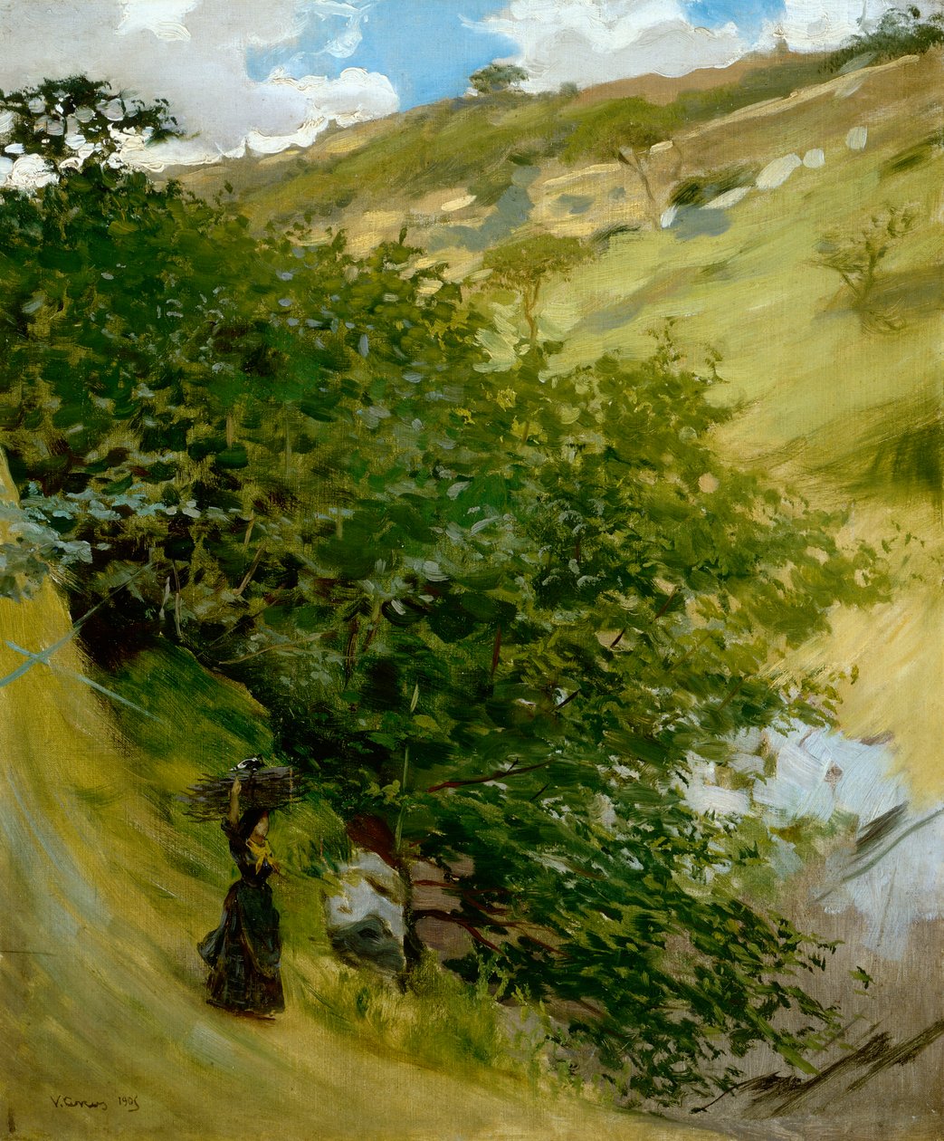 维托里奥·马泰奥·科科斯（Vittorio Matteo Corcos，1859-1933）的《木桩风景》，布面油画，53x43 厘米 作者 维托里奥·马特奥·科科斯（Vittorio Matteo Corcos）