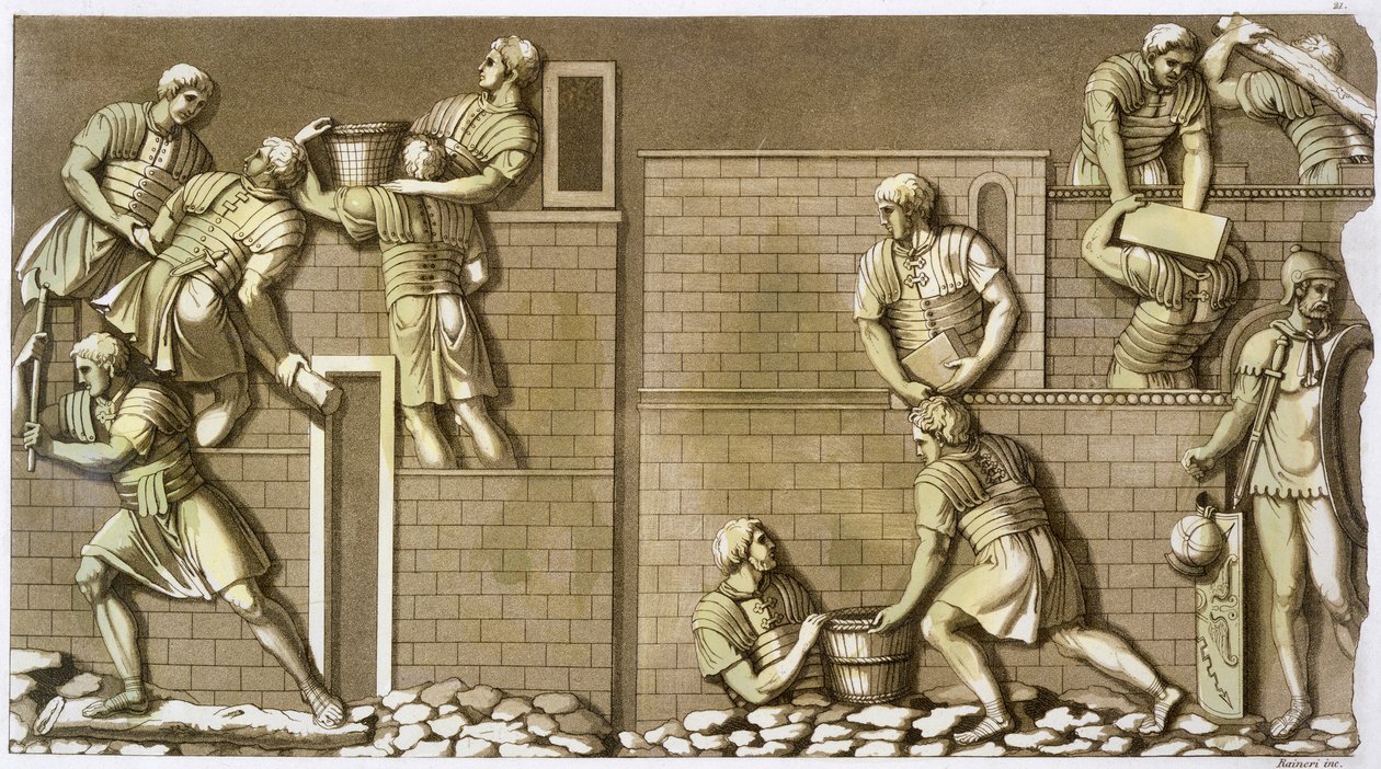 罗马士兵建造堡垒，约1820-1839年 作者 维托里奥·雷纳里（Vittorio Raineri）