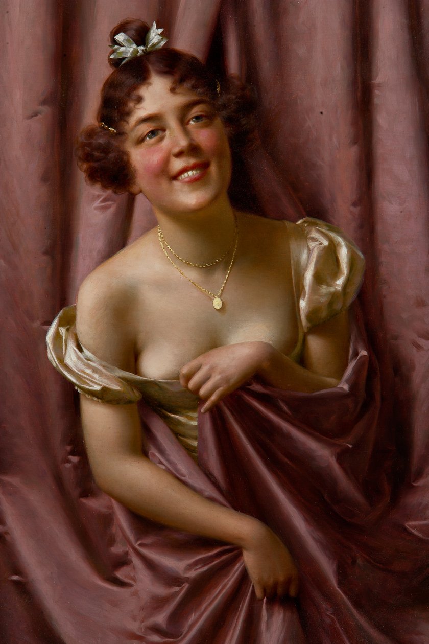 紫衣女子（布面油画） 作者 维托里奥·雷吉亚尼（Vittorio Reggianini）