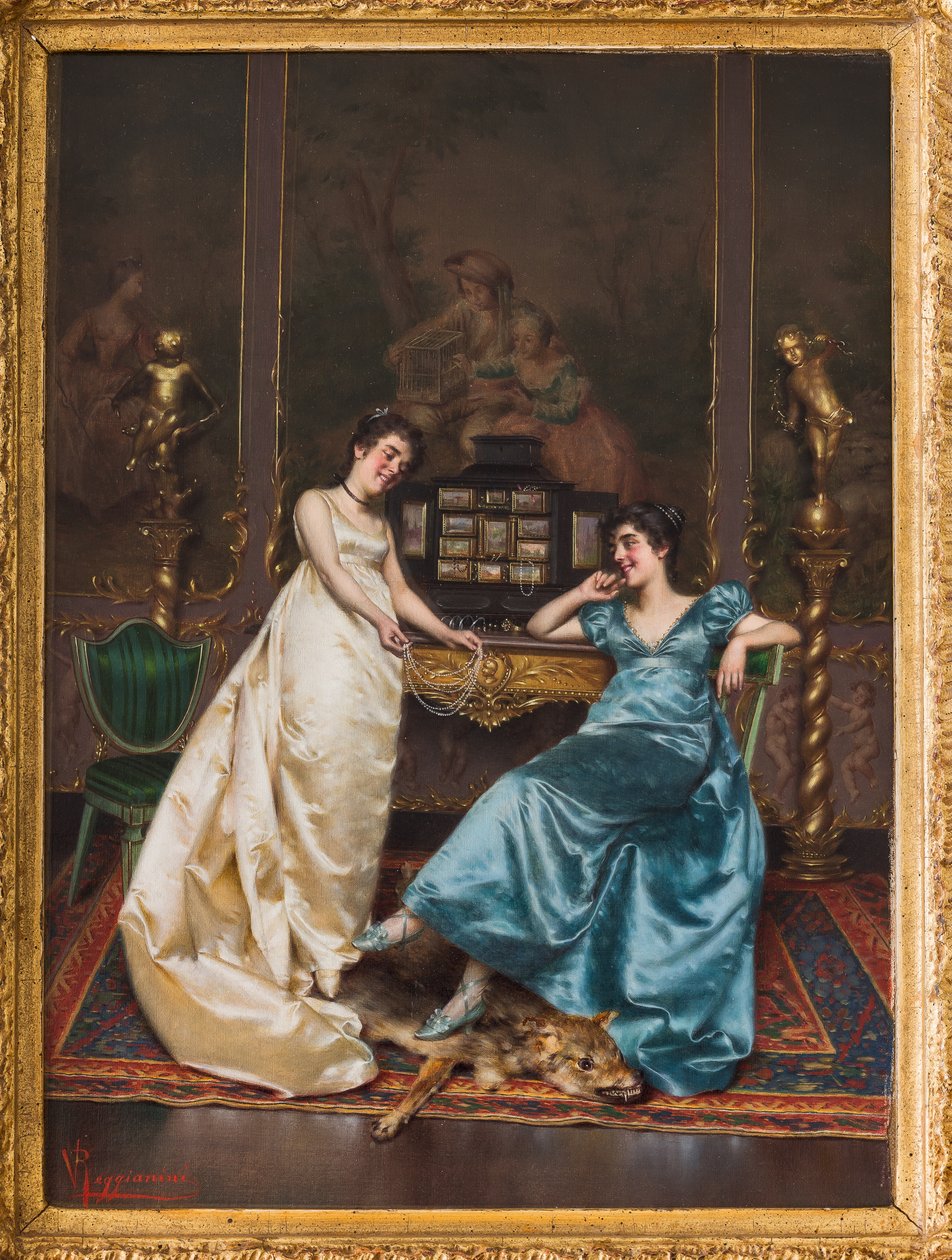 珍珠项链》（布面油画） 作者 维托里奥·雷吉亚尼（Vittorio Reggianini）