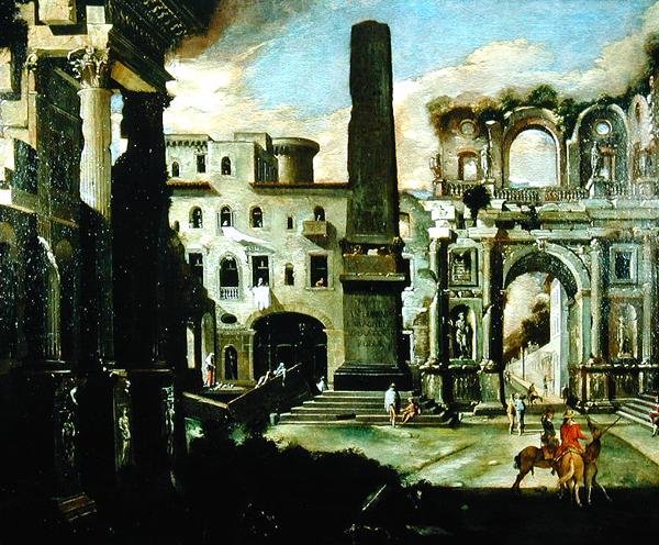 意大利有古代遗迹的城镇景象（布面油画） 作者 维维亚诺·科达齐（Viviano Codazzi）