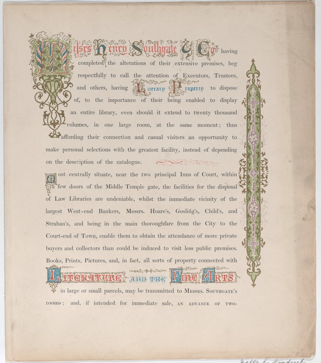 Henry Southgate & Co.先生的贸易卡，图书销售商，19世纪、 作者 维泽泰利公司