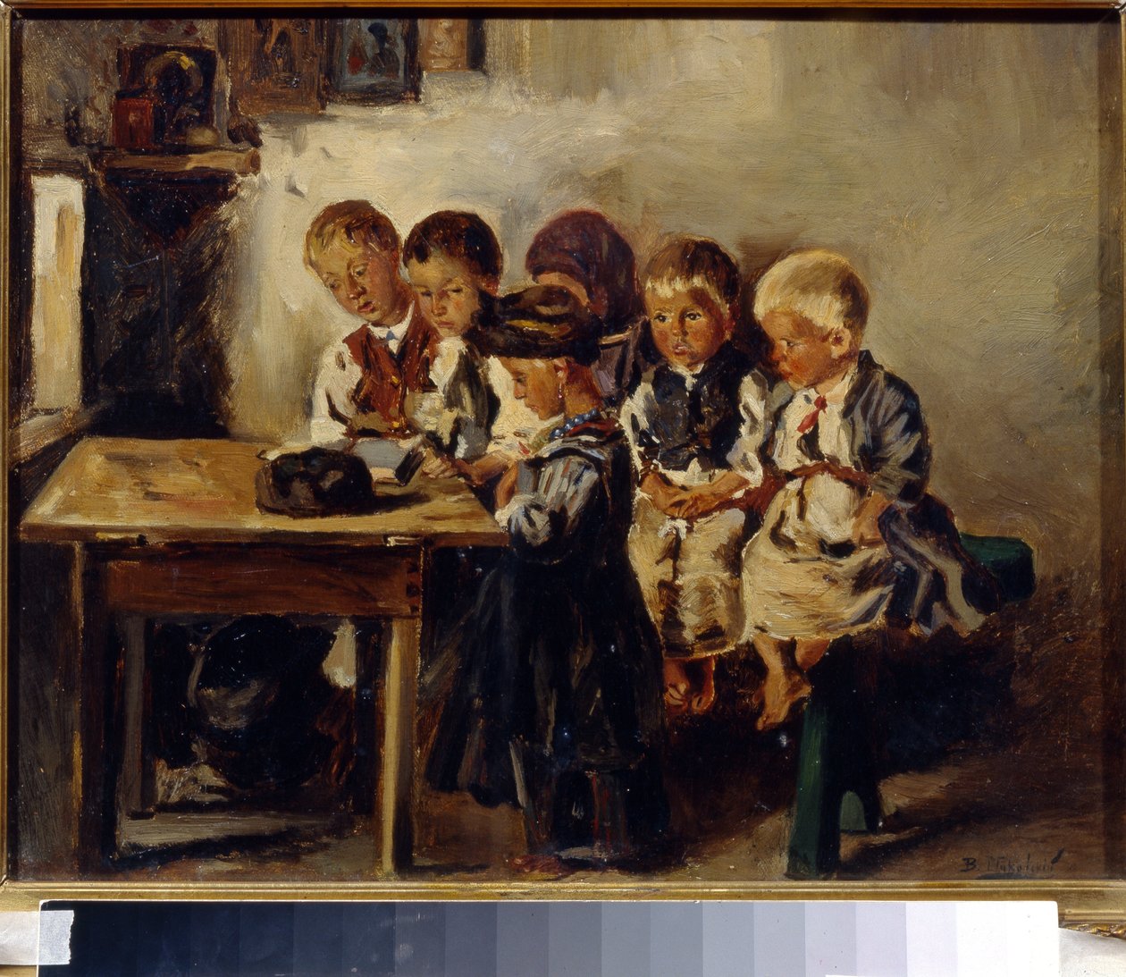 Attendre la maitresse.(等待老师）。弗拉基米尔-叶戈罗维奇-马科夫斯基（Makovsky，Makovskij）（1846-1920 年）的绘画，纸上水彩。 作者 弗拉基米尔·埃戈罗维奇·马科夫斯基