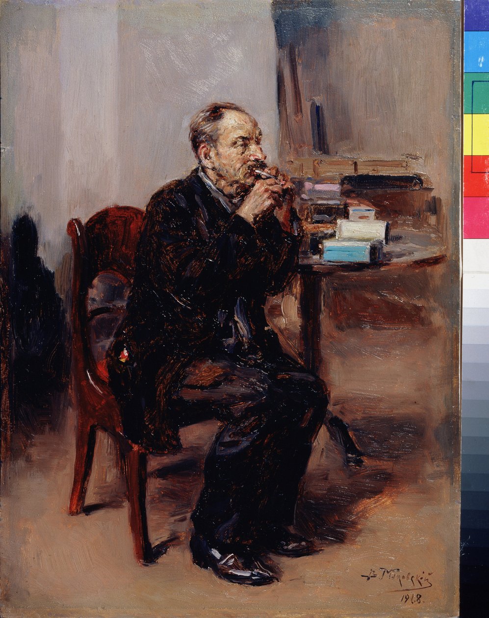 Degustation de tabac.(品尝烟草）。弗拉基米尔-叶戈罗维奇-马科夫斯基（Makovsky, Makovskij）（1846-1920 年）的绘画，纸上水彩。 作者 弗拉基米尔·埃戈罗维奇·马科夫斯基