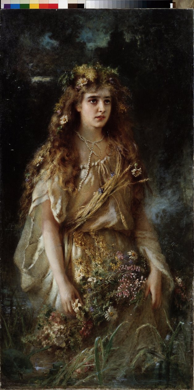 奥菲利亚弗拉基米尔-叶戈罗维奇-马科夫斯基（马科夫斯基，Makovsky）（1846-1920 年）的绘画，纸上水彩 作者 弗拉基米尔·埃戈罗维奇·马科夫斯基