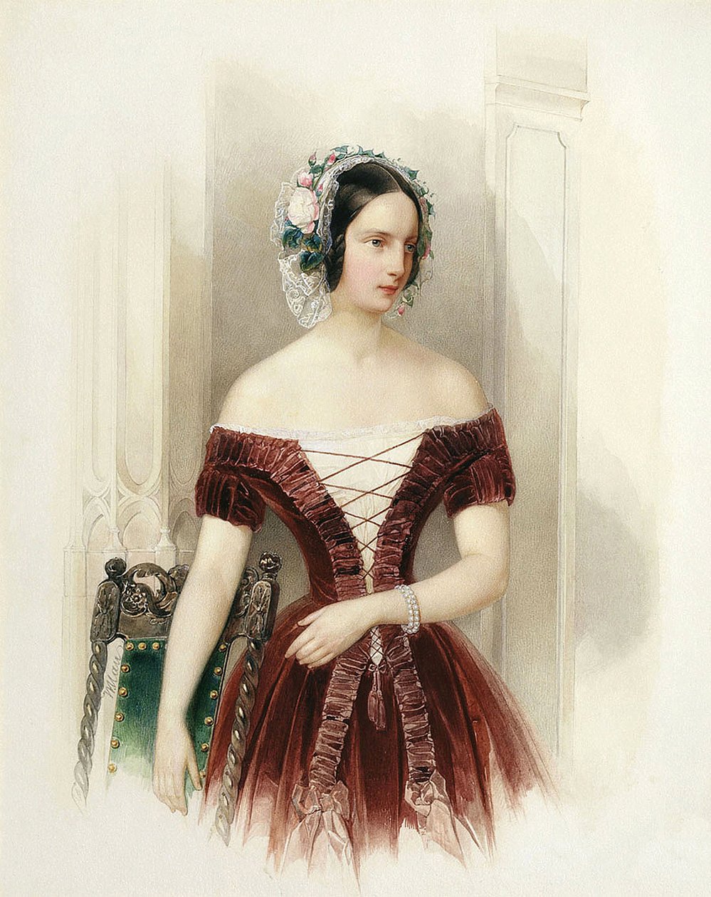 Portrait de la duchesse Alexandra Nikolaievna de Russie (1825-1844) princesse de Hesse Cassel"（俄罗斯大公夫人亚历山德拉-尼古拉耶夫娜） Peinture de Vladimir Ivanovich Hau (Gau) (1816-1895) vers 1840 saint Petersbourg State Open-air Museum Peterhof 彼得堡国家露天博物馆 作者 弗拉基米尔·伊万诺维奇·豪
