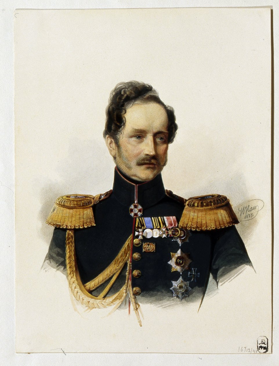 阿列克谢-费奥多罗维奇-奥尔洛夫亲王肖像（1787-1862 年）（A. F. Orlov 亲王肖像）。俄罗斯军人和外交官。弗拉基米尔-伊万诺维奇-豪（1816-1895 年）的作品，纸上水彩画 作者 弗拉基米尔·伊万诺维奇·豪