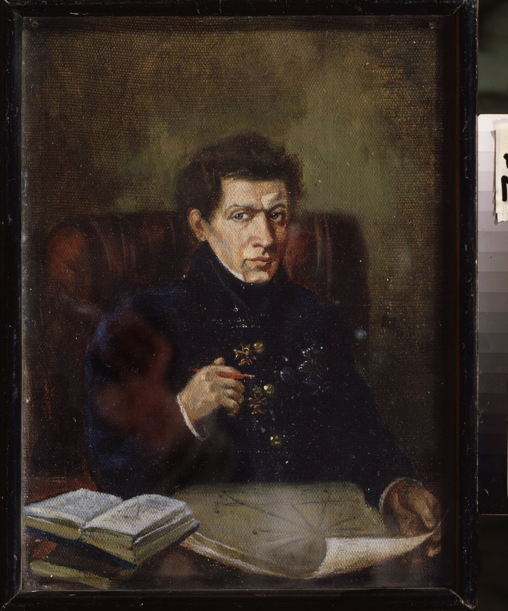数学家尼古拉-洛巴切夫斯基（Nikolai Lobachevski）（1792-1856 年）的肖像。弗拉基米尔-雅科夫列维奇-佩雷尔曼（1892-1967 年）的画作，布面油画，约 1940 年。20 世纪俄罗斯艺术，苏联艺术。乌德穆尔特共和国艺术博物馆，利耶夫斯克（俄罗斯）。 作者 弗拉基米尔·洛切夫斯基·佩雷尔曼