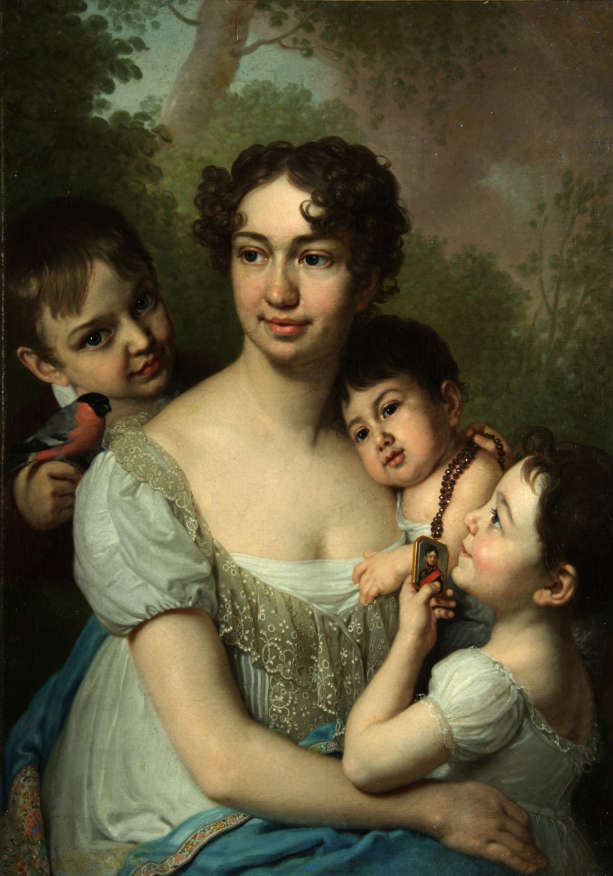 Yelena Balashova与孩子们的肖像，c。 1811 作者 弗拉基米尔·卢基希·波罗维科夫斯基