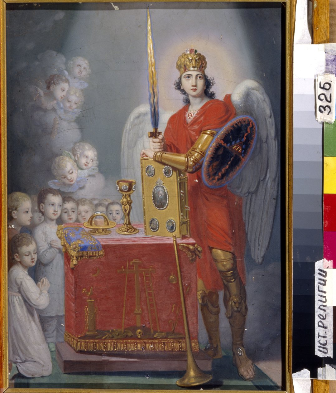 祭坛前的皇帝保罗一世 (1754-1801) 的孩子，由天使长迈克尔保护 - Peinture de Vladimir Lukich Borovikovsky (1757-1825)， - 布面油画 - 圣彼得堡国家宗教历史博物馆 作者 弗拉基米尔·卢基希·波罗维科夫斯基