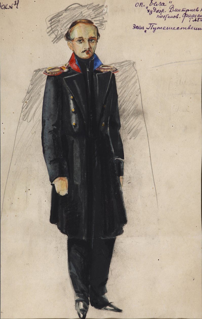 莱蒙托夫。A.亚历山德罗夫为歌剧《贝拉》设计的服装，1946年 作者 弗拉基米尔·弗拉基米罗维奇·德米特里耶夫