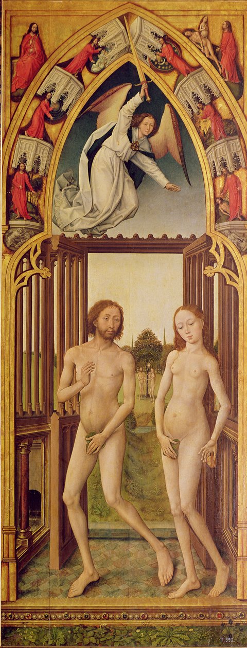 救赎三联;右手（观众）小组，显示亚当和夏娃从天堂被驱逐，c.1460，c.1460（见488870和488609） 作者 弗兰克·范·德·斯托克