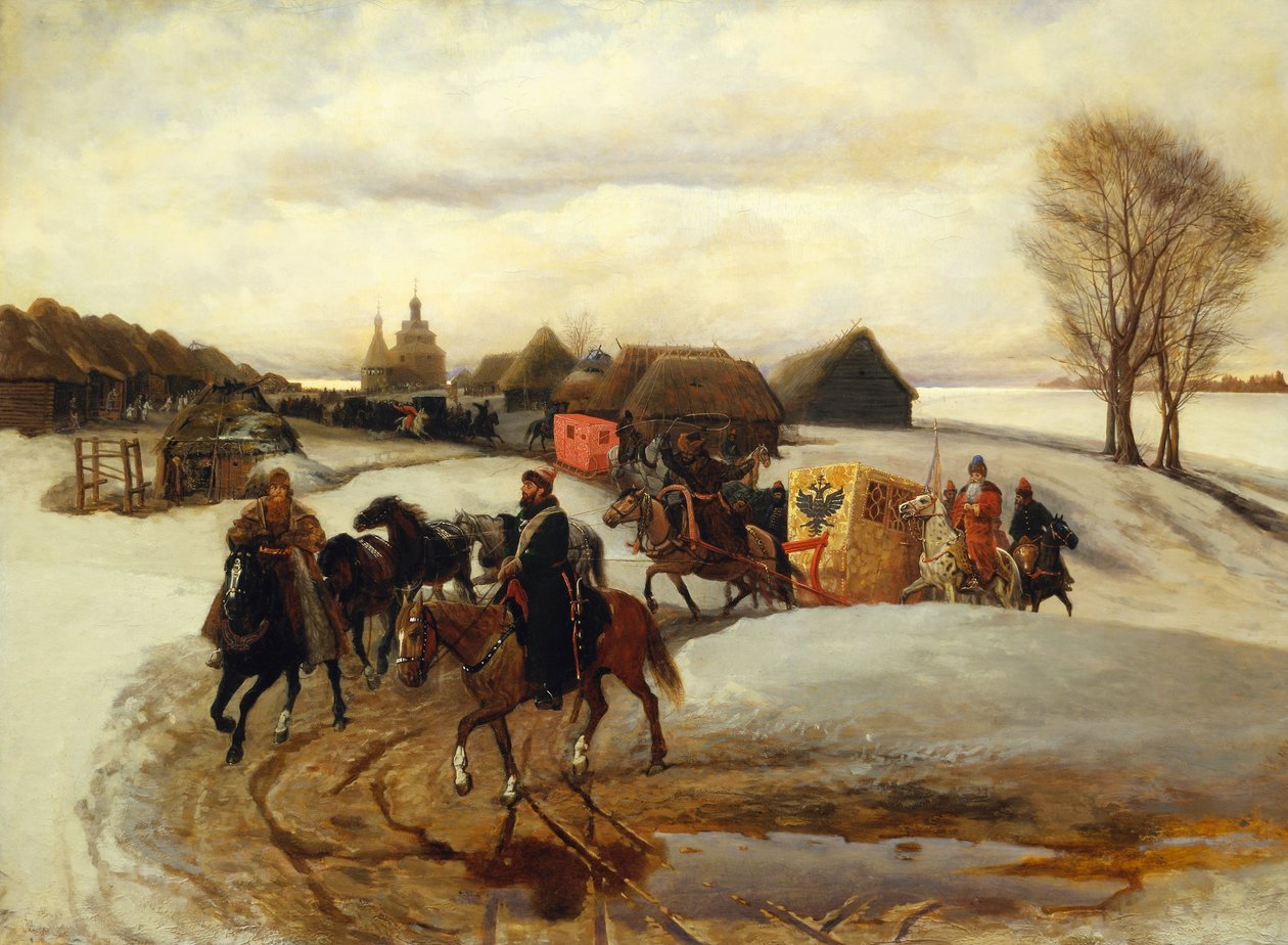 Tsar Aleksy Mihailovich领导的Tsarina的春天朝圣 作者 维亚切斯拉夫·施瓦茨