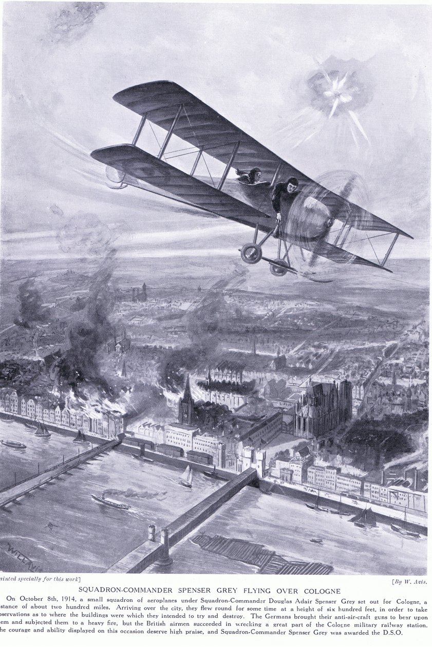 Squadron Commander Spenser Gray在1914年10月为科隆飞越和轰炸一个miltary火车站而获得DSO 作者 W·阿维斯