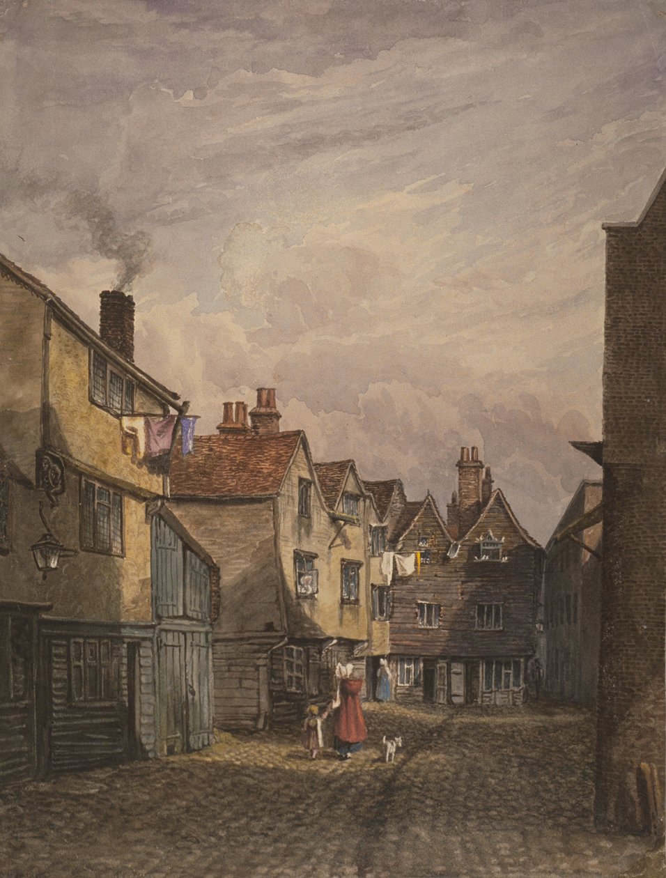 步行沿着皇冠法院，Bermondsey，c.1825的妇女和孩子的看法 作者 W·巴克