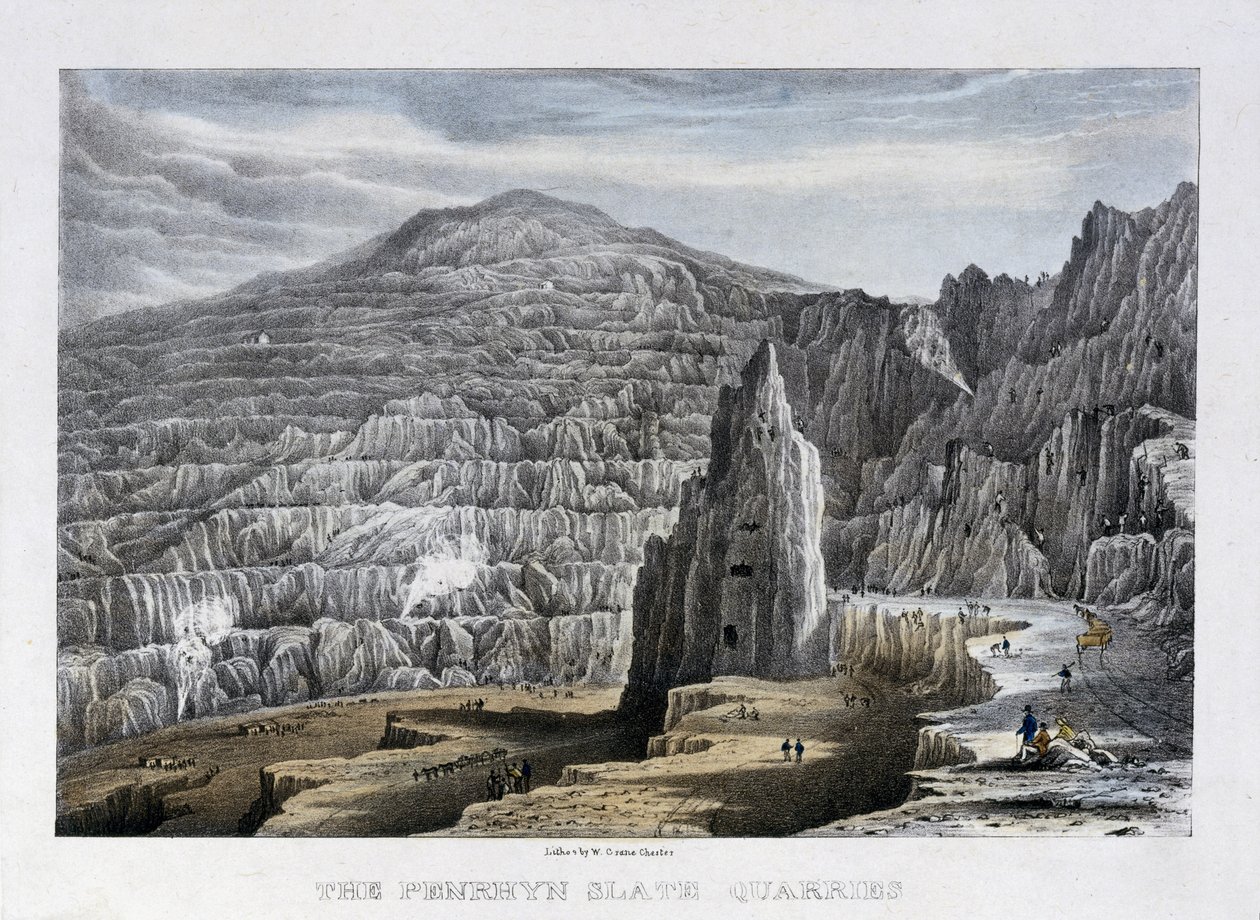 彭林板岩采石场，1842年（手工彩色石版） 作者 沃尔特克兰