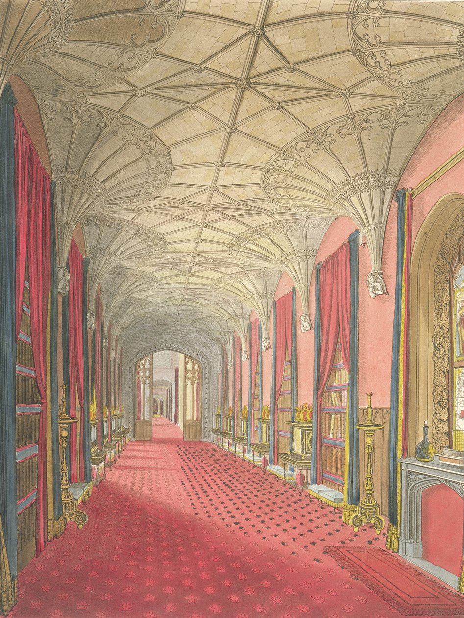 内部的圣迈克尔画廊，Fonthill修道院，来自John Dutter的“Dineations of Fonthill”，1823年（aquatint） 作者 芬利