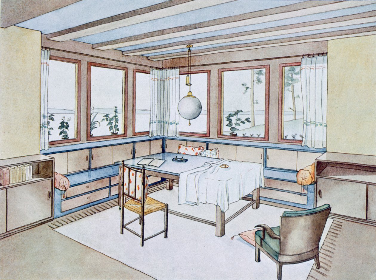 起居室的一部分，来自Modern Interiors in Color，由Julius Hoffman，Stuttgart出版，1929年 作者 施耐德