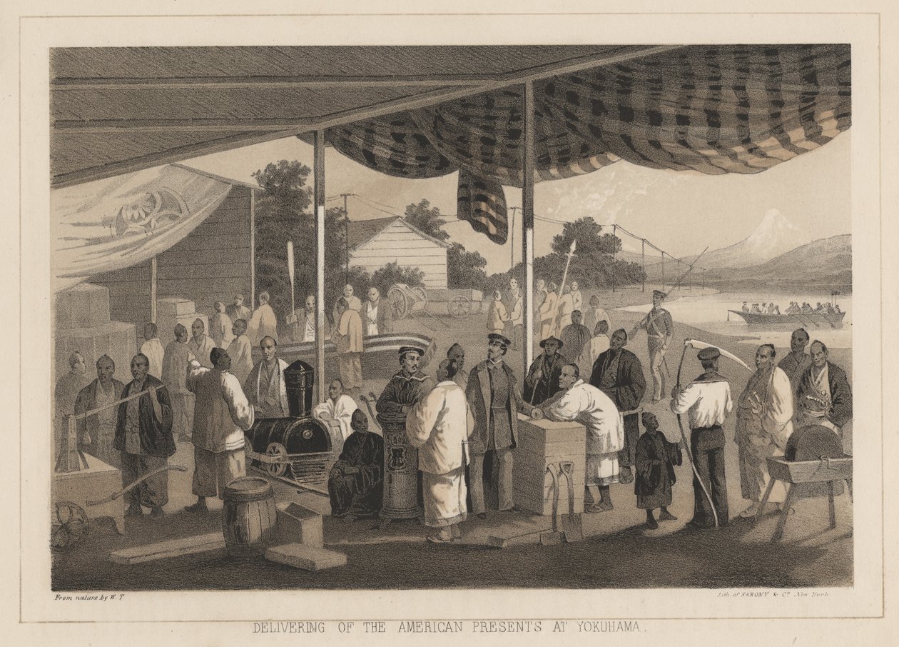 1855年在Yokuhama提供美国礼物 作者 彼得斯
