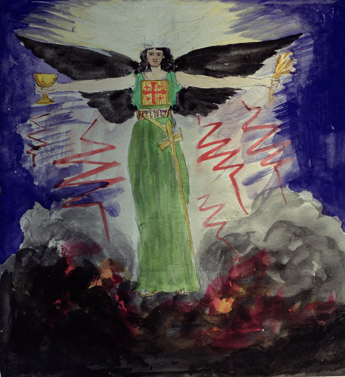 Telesmatic angelic figure，c.1892（纸上水彩） 作者 华盛顿艾顿