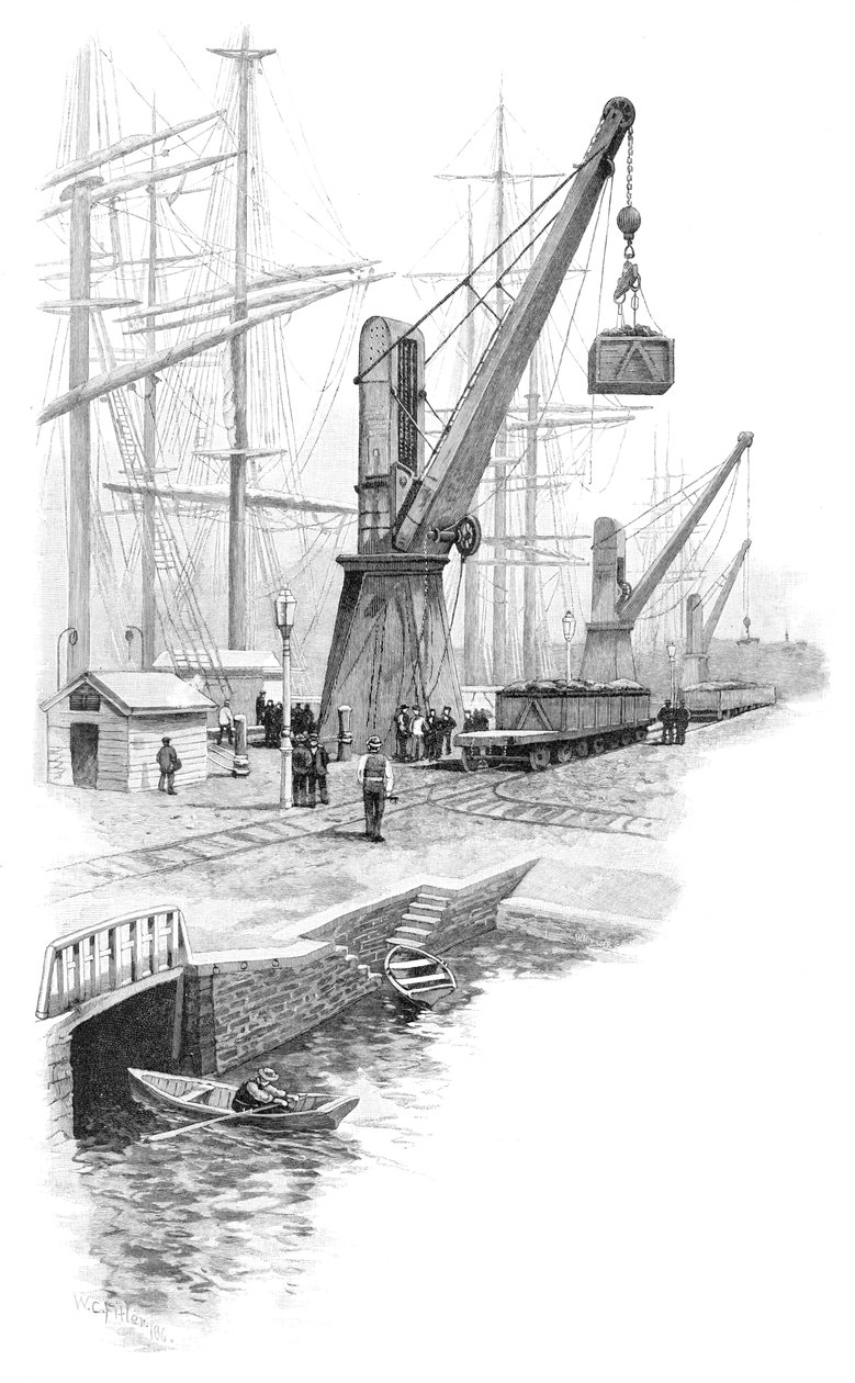 在澳大利亚新南威尔士州的纽卡斯尔装煤，1886年。 作者 WC 过滤器