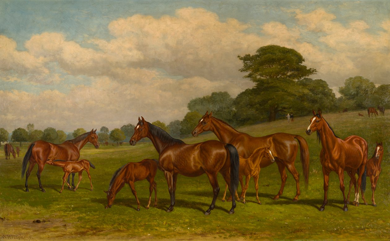 母马和小马驹，c.1892（布面油画） 作者 霍普金斯大学