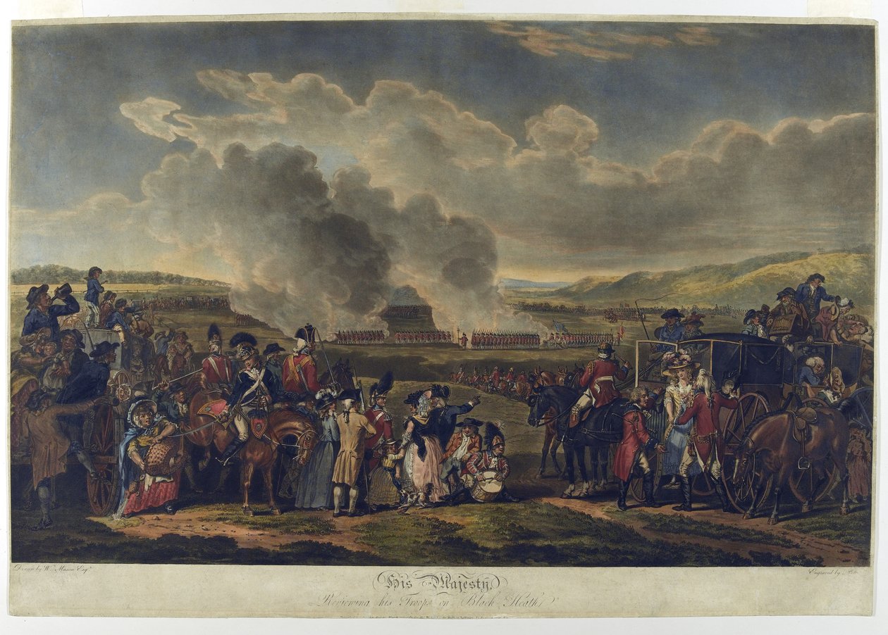 1787年，布莱克希斯陛下回顾部队，由R. Pollard蚀刻，印有1797年（蚀刻的aquatint） 作者 WH梅森