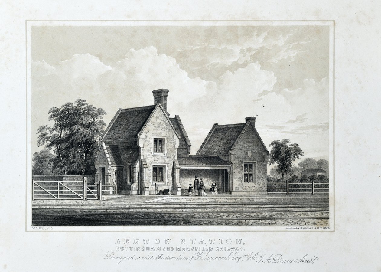 伦顿车站，诺丁汉和曼斯菲尔德铁路 c1848（纸上有色石版画） 作者 WL沃尔顿