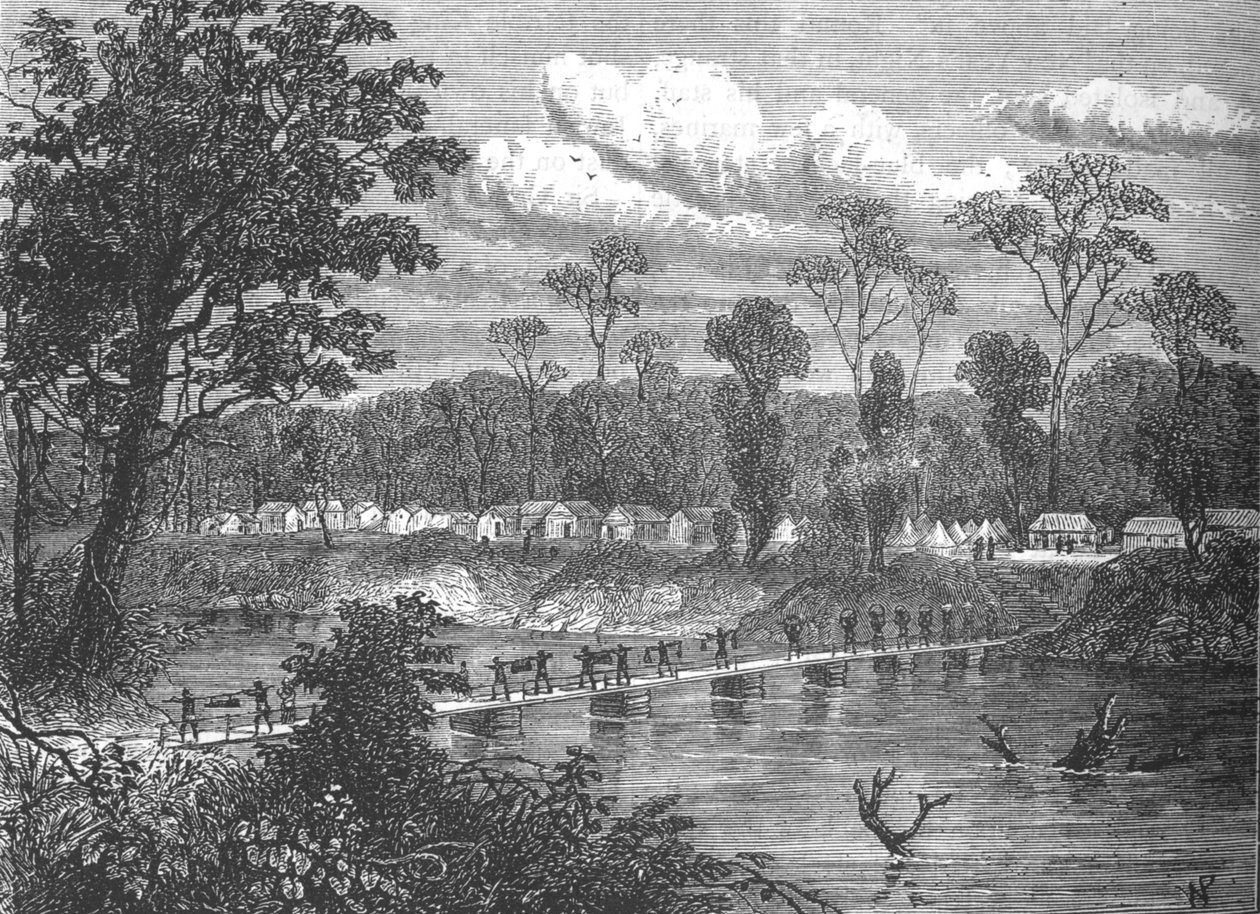 普拉河上的浮桥》，约1880年 作者 可湿性粉剂