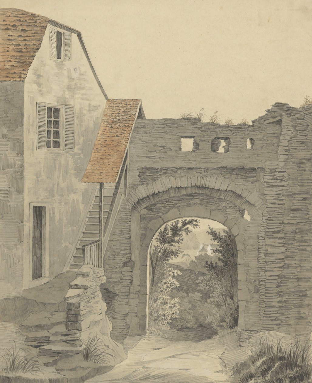 Schloss Epstein的入口，1852年。 作者 W.贝克尔