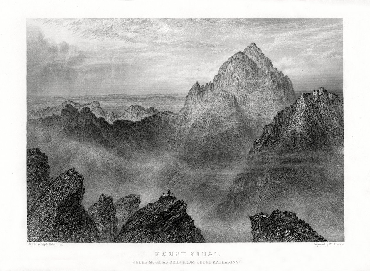 西奈山：从杰贝尔·卡塔琳娜（Jebel Katharina）看到的杰贝尔·穆萨（Jebel Musa），1887年。 作者 W.福雷斯特
