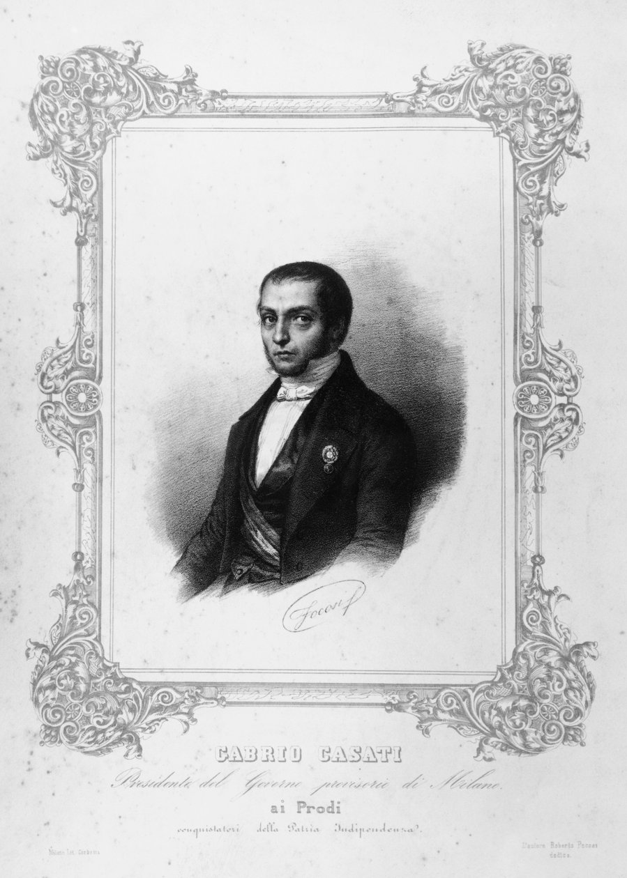 加布里奥-卡萨蒂（1798-1873）的肖像，意大利政治家，曾任撒丁王国首相，雕版画 作者 WG（后）塞耶