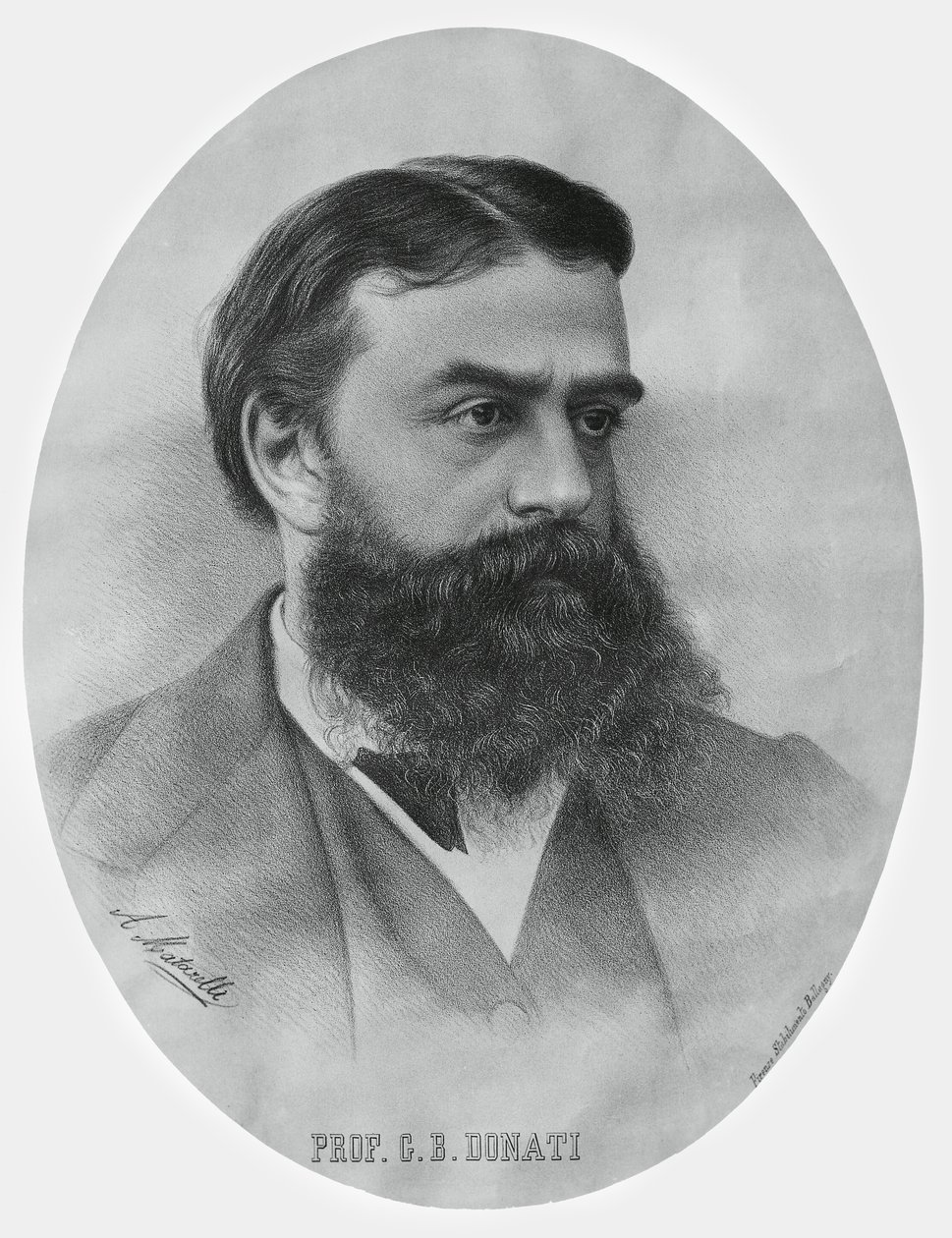 意大利数学家和天文学家乔瓦尼-巴蒂斯塔-多纳蒂（1826-1873）的肖像，雕版画 作者 WG（后）塞耶