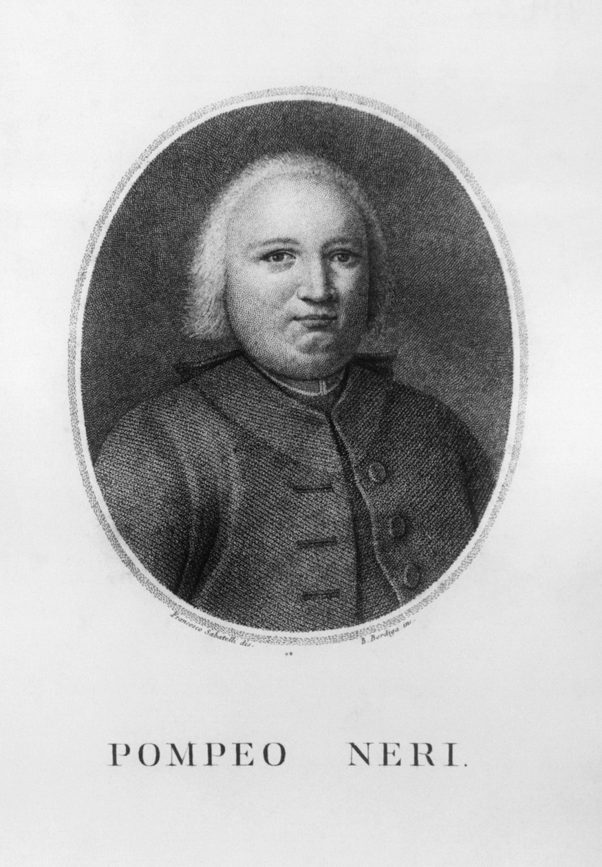 意大利法学家和政治家蓬佩奥-内里（1706-1776）的肖像，贝内代托-博尔迪加（1768-1847）根据弗朗西斯科-萨巴泰利（1803-1829）的画作绘制的蚀刻画。 作者 WG（后）塞耶