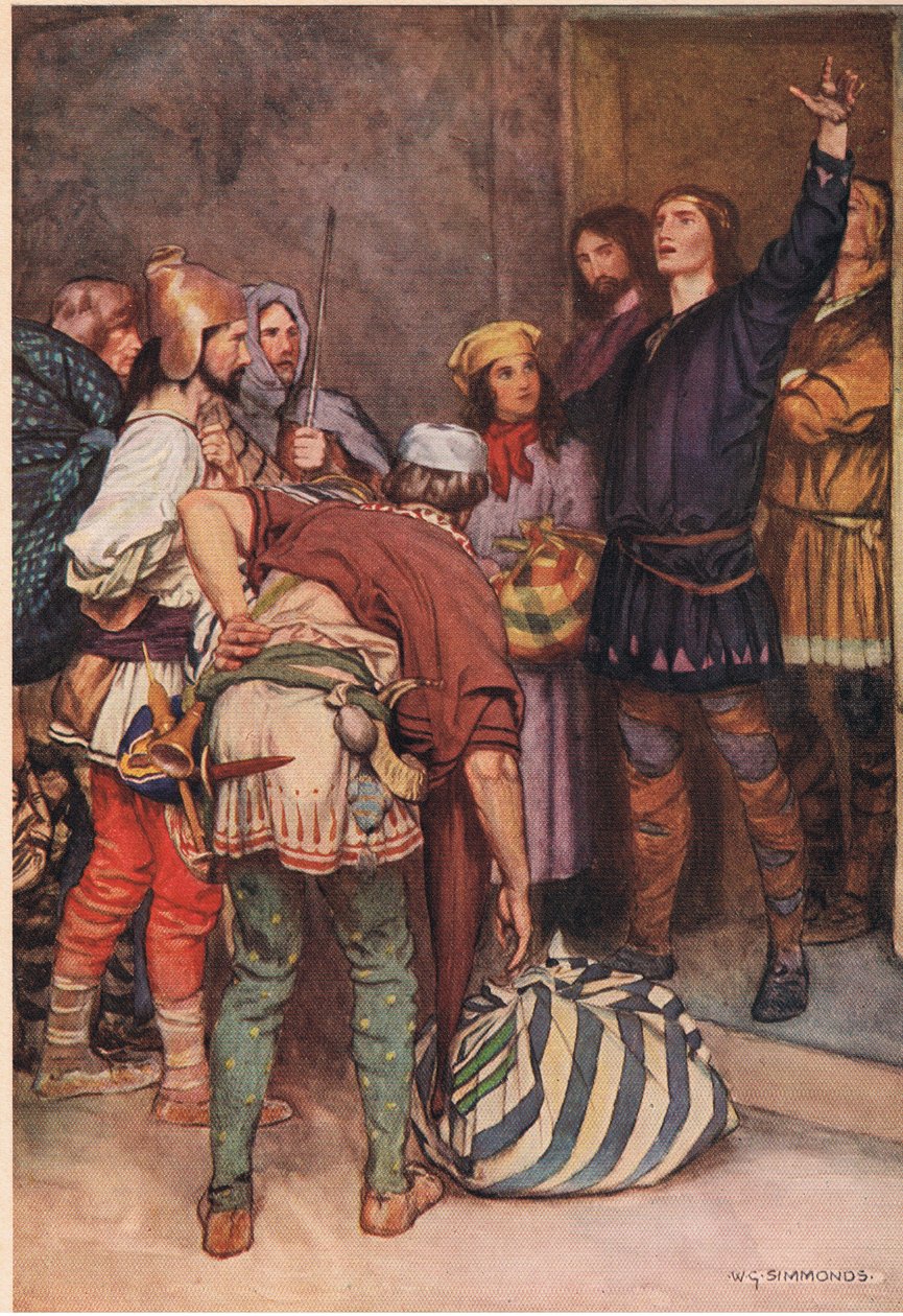 哈姆雷特欢迎来自Elsinore的旅行玩家，来自William Shakespeare的“Hamlet”，由Hodder und Stoughton于1915年出版的版本 作者 普通股Simmonds